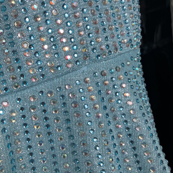 TLC Say Yes To The Prom 5 Blue Silver Rhinestone Bling Strapless Lace Up Dress - Picture 8 of 12